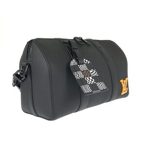 Louis Vuitton Bag Keepall Noir Shoulder Black Leather Strap City Boston
